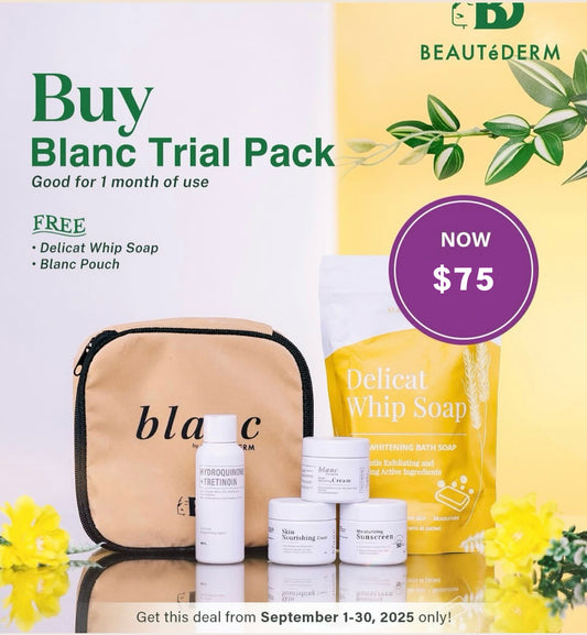 Blanc Set TRIAL Size (60ml toner and 10gram creams, 1 month use) with FREE Delicat Whip Soap and Blanc Pouch