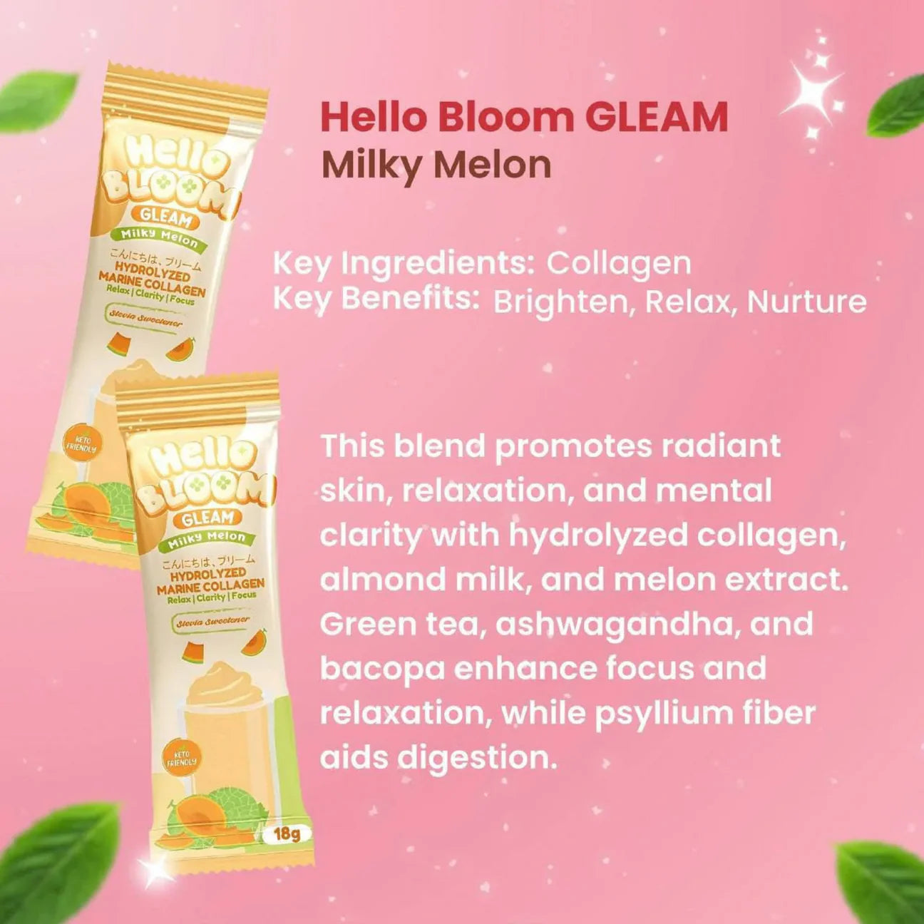 Hello Bloom Gleam Milky Melon Collagen Mix Drink by Kiray Celis (10 sachets)