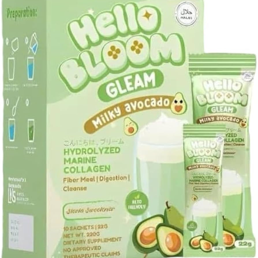 Hello Bloom Gleam Milky Avocado Collagen Mix Drink by Kiray Celis (10 sachets)