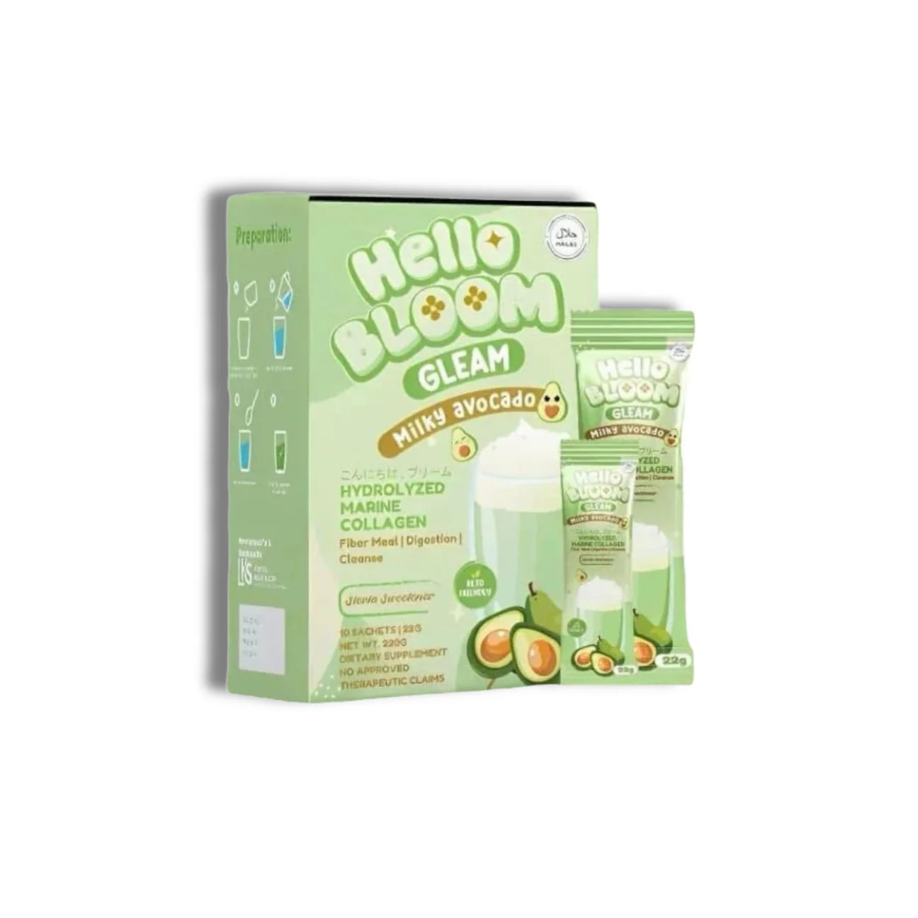 Hello Bloom Gleam Milky Avocado Collagen Mix Drink by Kiray Celis (10 sachets)