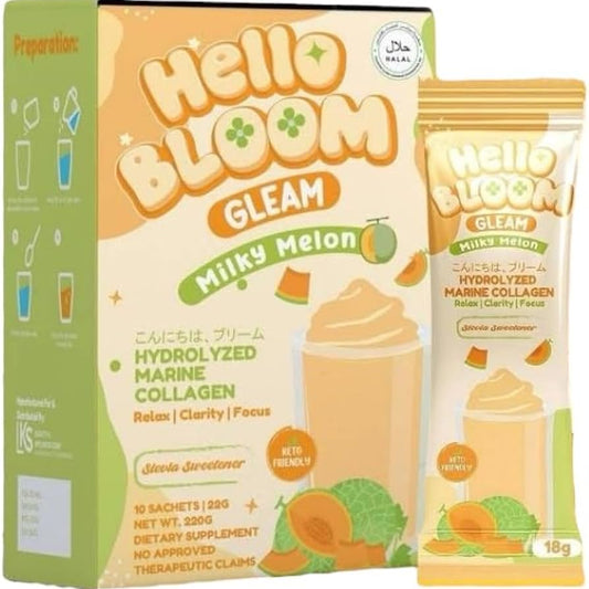 Hello Bloom Gleam Milky Melon Collagen Mix Drink by Kiray Celis (10 sachets)