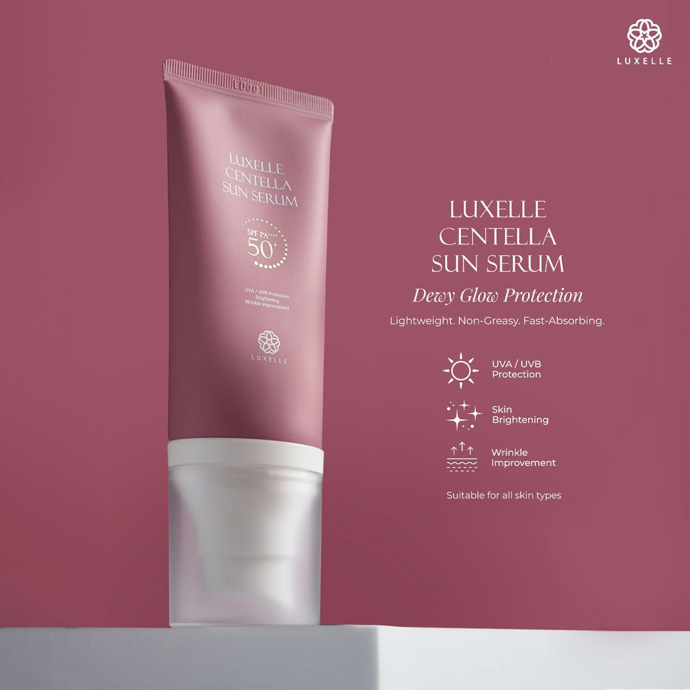 Luxelle Centella Sun Serum Dewy Glow Protection SPF PA 50+++ Lightweight, Non- Greasy Sunscreen 50ml