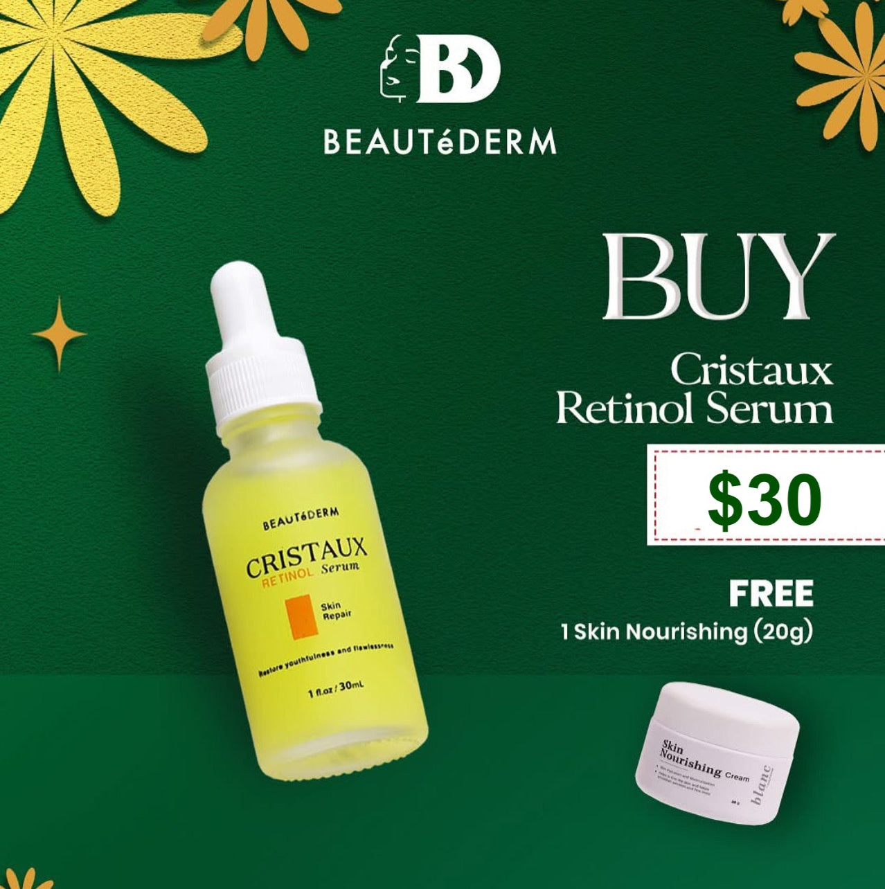 Cristaux Retinol Serum with FREE Skin Nourishing Cream  (20gm)