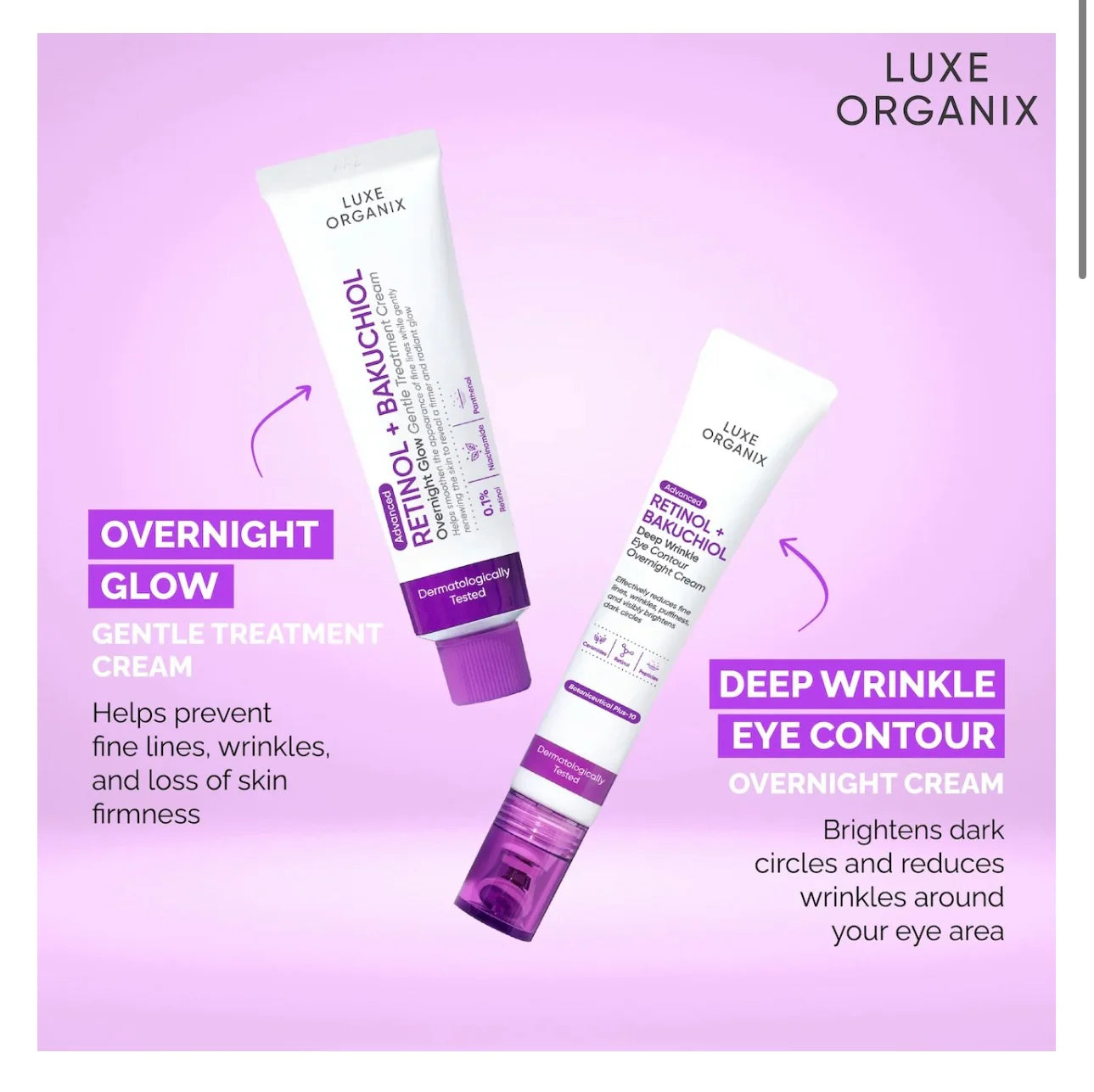 LUXE ORGANIX Advanced Retinol + Bakuchiol Deep Wrinkle Eye Contour Overnight Cream 12g