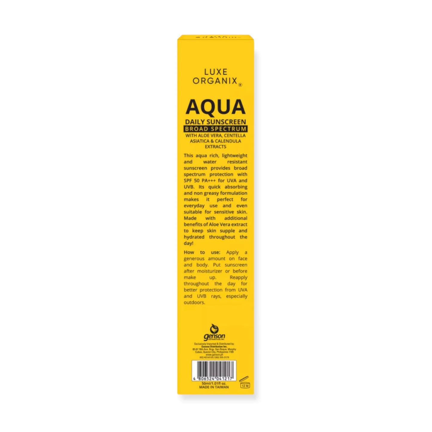 LUXE ORGANIX Aqua Daily Sunscreen SPF50+ PA*** UVA/UVB Protection 50ml