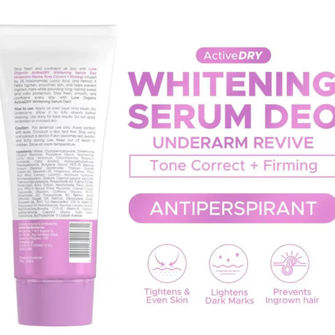 LUXE ORGANIX Active Dry Brightening Serum Deodorant Underarm Revive (PURPLE) - Niacinamide, Copper Peptide & Retinol – 50G