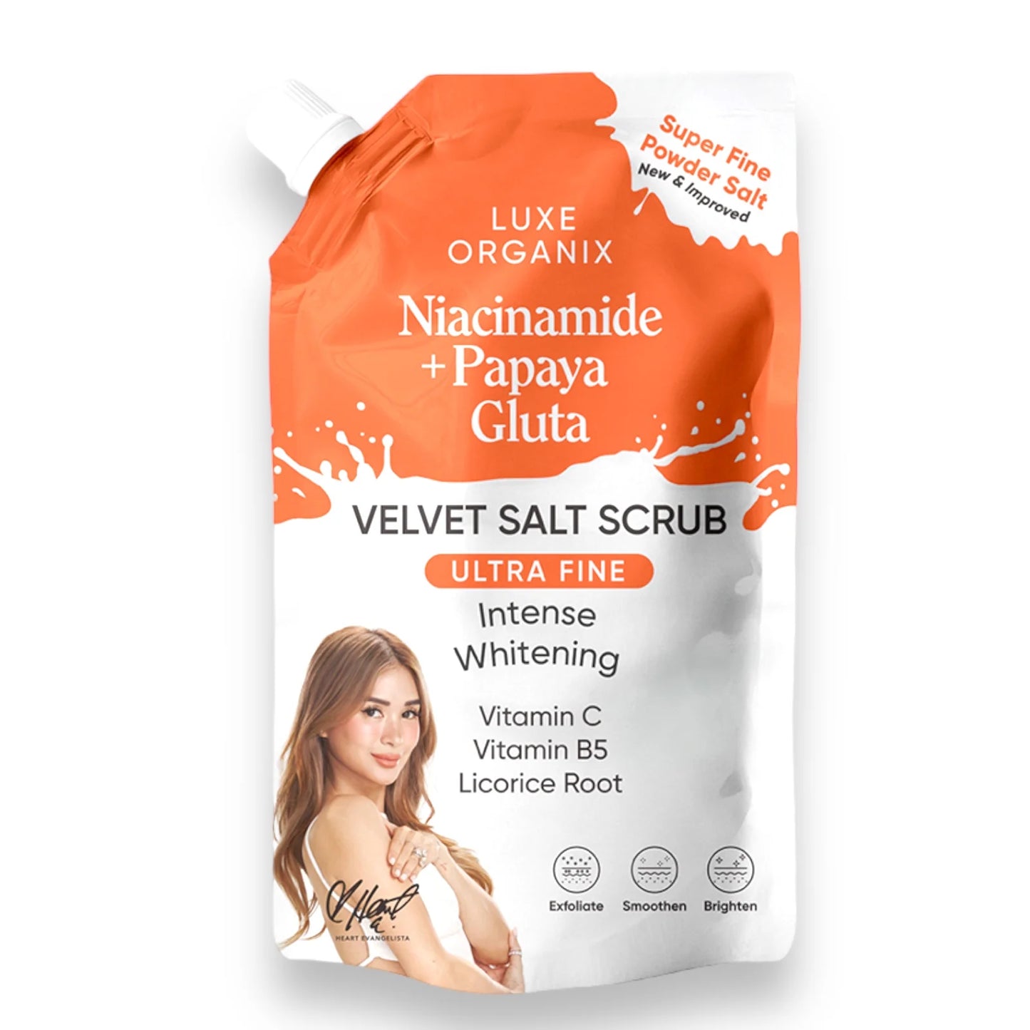 LUXE ORGANIX - Niacinamide + Papaya Gluta Velvet Salt Scrub 300G ( Orange Pouch )