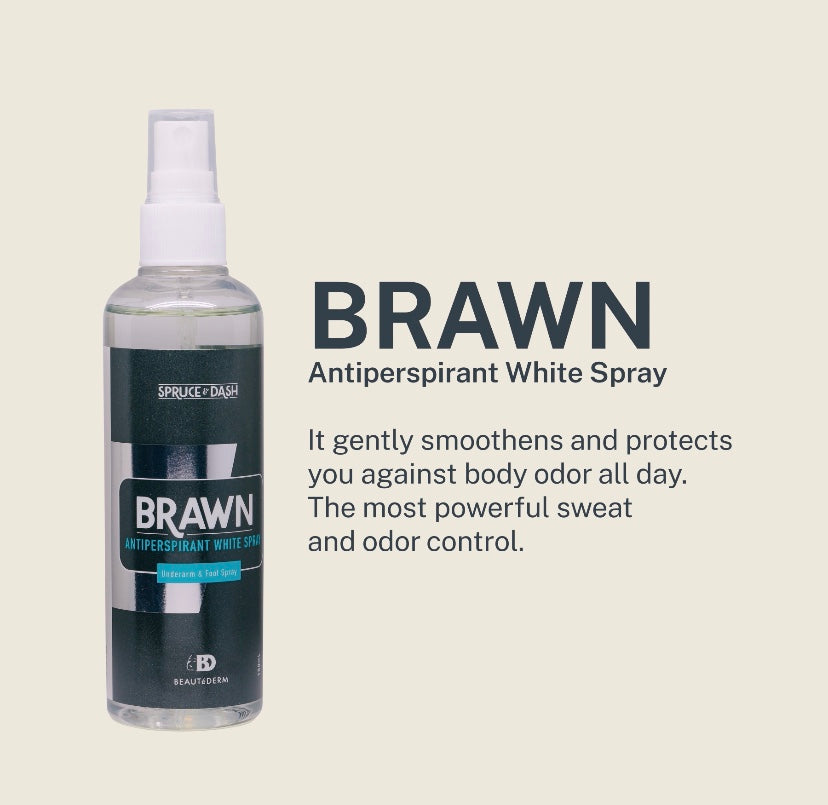 Brawn Antiperspirant Underarm and Foot spray $5(65 ml) or $10(150 ml)