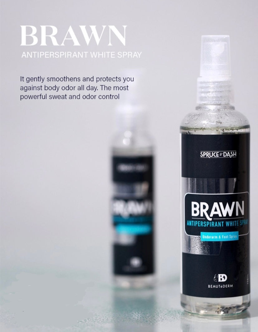 Brawn Antiperspirant Underarm and Foot spray $5(65 ml) or $10(150 ml)