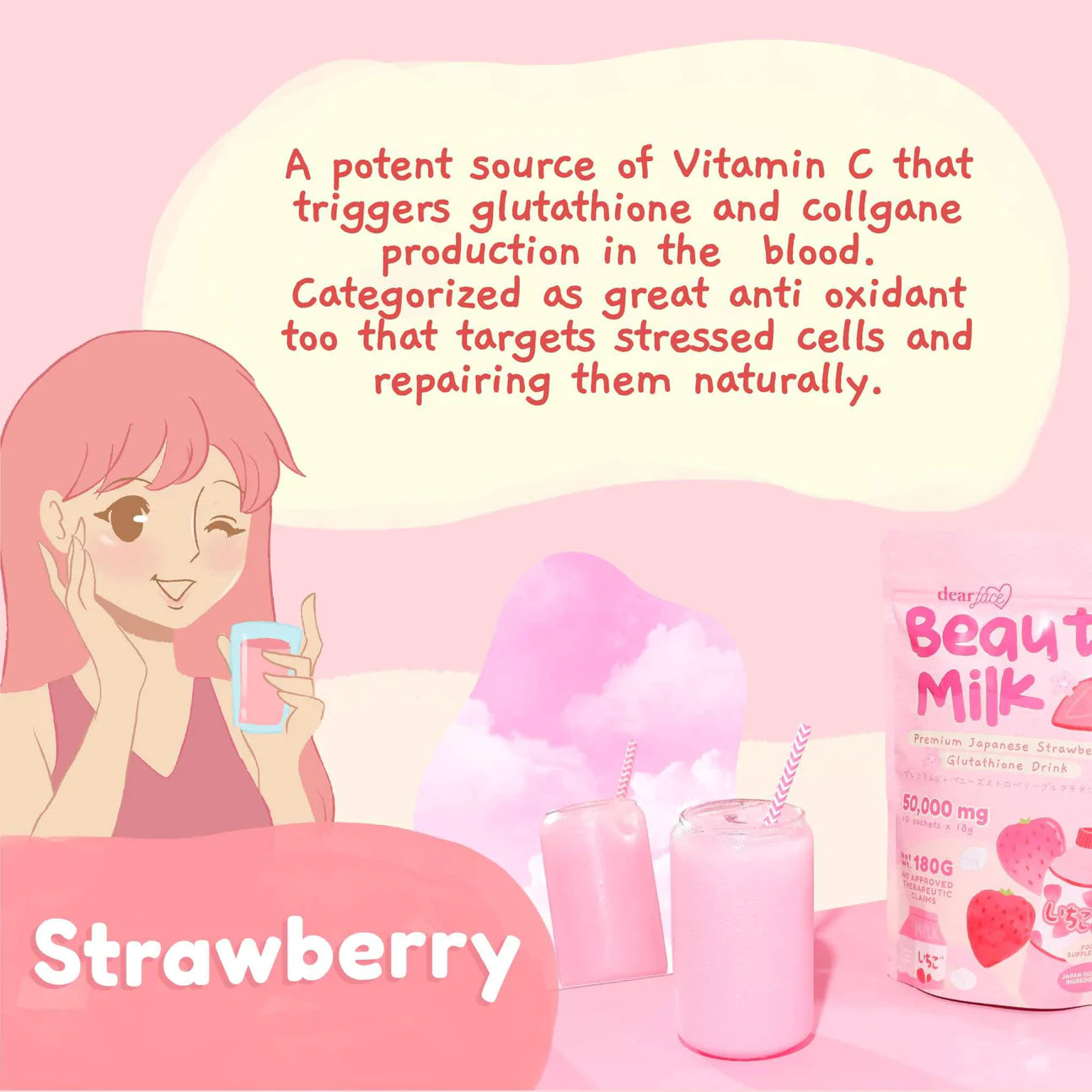 Dear Face Beauty Milk Premium Japanese Strawberry Drink